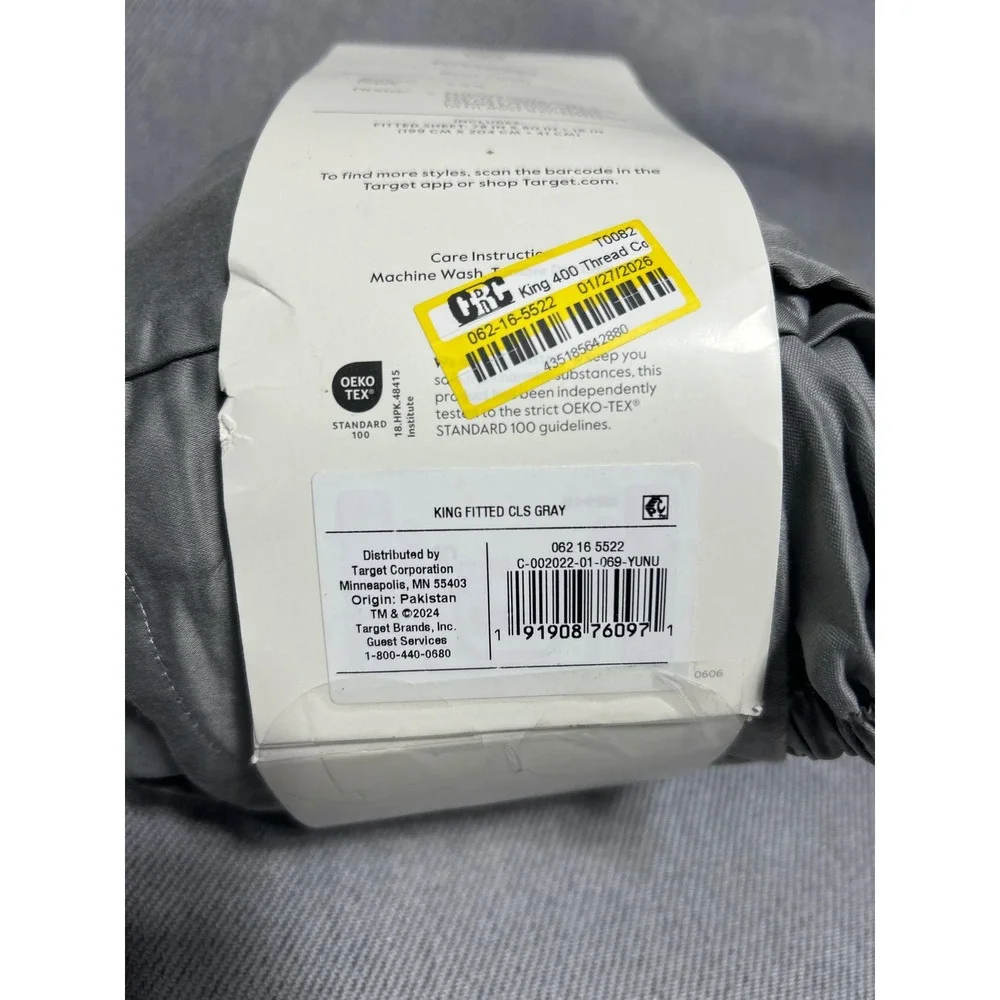 Threshold King Performance Fitted Sheet 400 Thread Count Gray Cotton Sateen